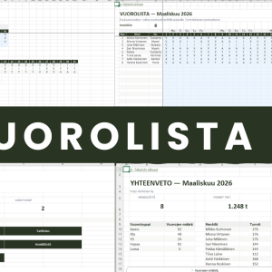 Työvuorolista Excel – kaikki 9 välilehteä näkymässä