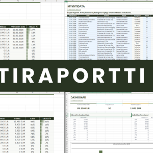 Myyntiraportti Excel – yleiskuva tunnusluvuilla ja navigoinnilla