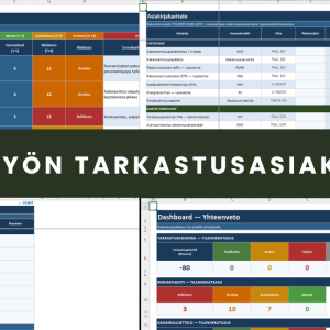 Rakennustyön Tarkastusasiakirja Excel – kaikki 8 välilehteä yhdessä kuvassa