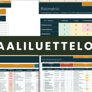 Kemikaaliluettelo Excel - yleiskuva kaikista välilehdistä