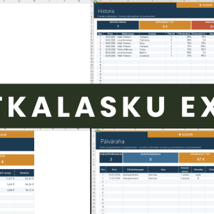 Matkalasku Excel - yleiskuva kaikista välilehdistä
