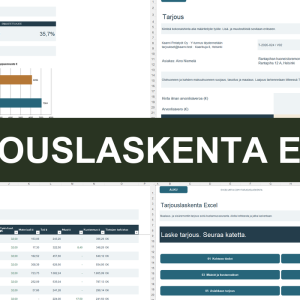Tarjouslaskenta Excel – koonti, asiakastarjous, kustannuslaskenta ja aloitusvalikko
