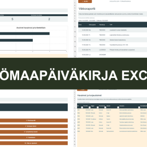 Työmaapäiväkirja Excel – koonti, viikkoraportti, aloitusvalikko ja havainnot